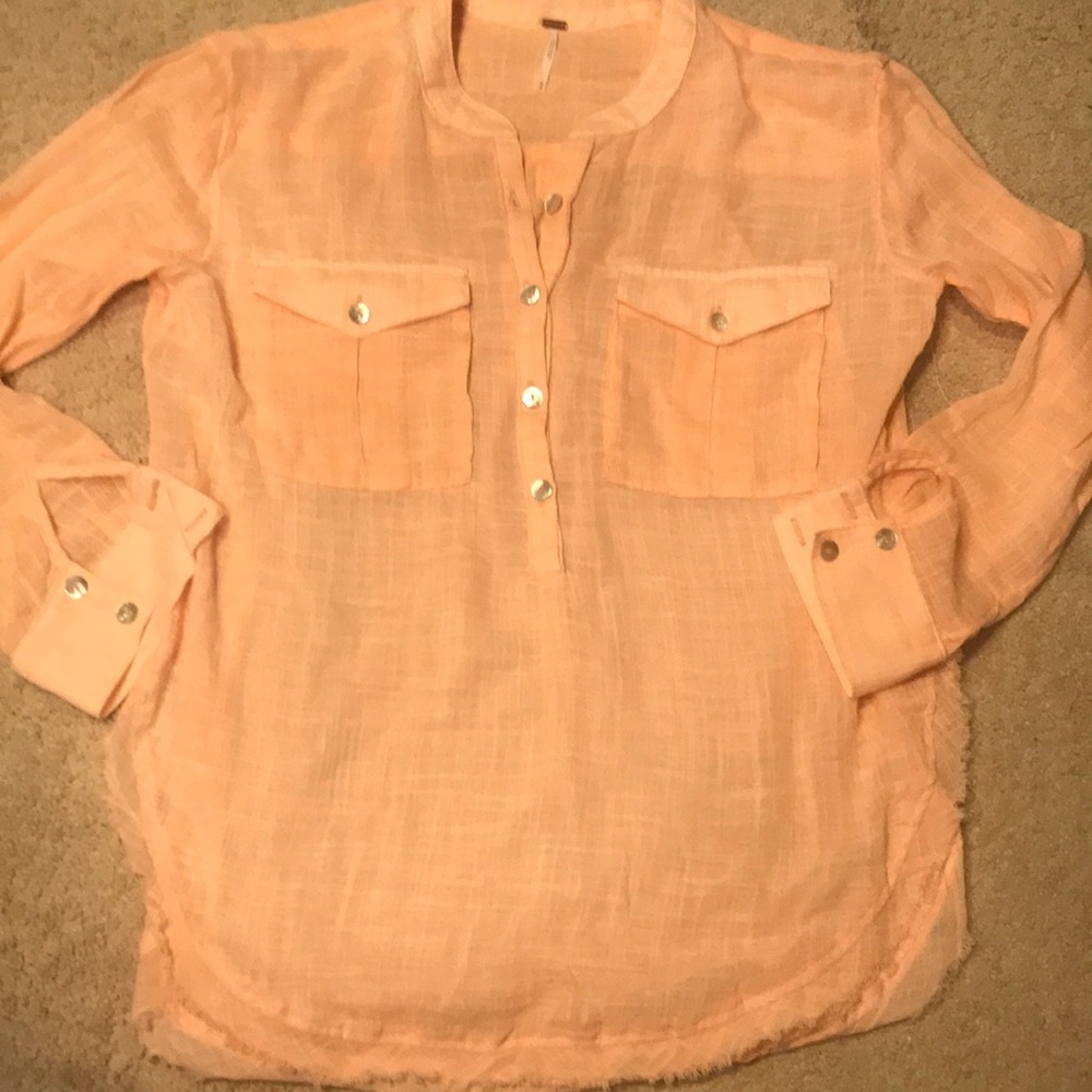 Free People Talk To Me Crinkled Frayed-Hem Shirt - Picture 5 of 8